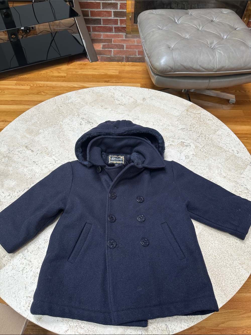 Rothschild Navy Hooded Double-Breasted Pea Coat for Kids